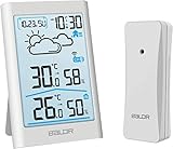 TEKFUN Wetterstation Funk mit Außensensor, Digital Thermometer Hygrometer Innen und Außen Raumthermometer Feuchtigkeit mit Wettervorhersage, Uhrzeitanzeige, Wecker und Nachtlicht