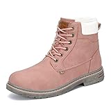 Mishansha Winterschuhe Damen Leder Kurzschaft Stiefel Winter Frauen Trekking Wanderschuhe Rutschfes Wasserdicht Boots Pink Gr.42