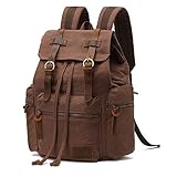 Canvas Vintage Rucksäcke, AUGUR Retro Segeltuch Backpack Wasserdicht Echtleder Laptop Daypack für Herren Damen Outdoor Sports Reise Wandern Bergsteigen