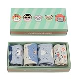 monkimonk - Süße bunte Socken aus Baumwolle für Damen und Mädchen in verschiedenen farbenfrohen Mustern und Tiermotiven (Blau, Beige)
