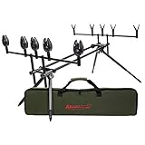 ARAPAIMA FISHING EQUIPMENT Rod Pod Set Riverbank | Angeln Rutenhalter | Aluminium Rutenauflage für 5 Angelruten | Tragetasche | V-Auflagen | Bissanzeiger - Schwarz