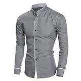 Tomatoa Herren Einfarbig Hemd Langarmshirt Tops Stehkragen Shirts Business Hemd Bluse Mode Freizeithemden Tops Slim Fit Langarm