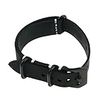 omyzam Herren Leder Ersatz Uhr Armband mit Mode Sport und Freizeit Zubehör Dornschließe aus Edelstahl NATO Langer Abschnitt 24mm Schwarz