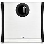 ADE Toni Digitale Personenwaage BE 1701, elektronische Badezimmerwaage mit eleganter Wiegefläche aus versiegeltem Aluminium, Präzise bis zu 180 kg Tragkraft, inklusive Batterien (1,5 V AAA) silber