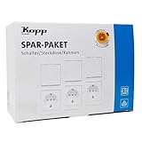 Kopp Paris Profi-Pack: 6x Schutzkontakt-Steckdosen, 4x Aus-Wechselschalter, 5x 2-fach-Rahmen, arktis-weiß
