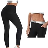 KUMADAI Damen Schwitzen Sauna Hosen, Fettverbrennung Abnehmen Schwitzhose, Hohe Taille lang Yoga Leggings Gewichtsverlust Hosen,Schwarz,S/M