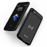 WELUV Qi Akku Hülle Ladehülle 3000mAh Kabellos Batterie Case Ultra-Dünn QI Laden ladehuelle Handyhülle Schutzhülle Induktion Cover Schwarz F.iPhone 6/6s/7/8 4.7”Zoll