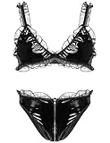 TiaoBug Herren Sissy Dessous Mann Wetlook Unterwäsche BH Bra Bikini Briefs Ouvert-Slip mit Reisverschluss Erotische Reizwäsche Schwarz M