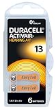 30 Stück (5 Blister) Duracell Typ 13 Hörgerätebatterie Zinc Air P13 PR48 ZL2 mit 2 Stück LUXTOR® Reinigungstücher für Hörgeräte und Otoplastiken