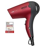 Clatronic HT 3428 Reisehaartrockner, Soft Touch-Gehäuse, Inkl. Klarsichttasche, metallic-rot