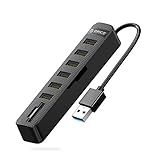 ORICO 6 Port USB 2.0 Hub USB Verlängerung USB 2.0 + SD/TF Kartenleser USB verteiler Gestreiftes Design (Schwarz)