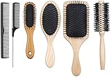 Sichler Beauty Haarbürste: 6er-Haarpflege-Set: 3 antistatische Holzbürsten, 1 Rundbürste, 2 Kämme (Haarkamm)