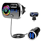 Bluetooth 5.0 FM Transmitter, SONRU Auto Bluetooth Radio Adapter Freisprecheinrichtung KFZ MP3 Player Kit mit QC3.0 Schnellladung, Unterstützungs TF Karte AUX Ausgang, Siri Google, 7 LED Farblicht