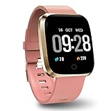 Polywell Fitness Armbanduhr mit Herzfrequenz, Fitness Tracker, Bluetooth Sportuhr Aktivitätstracker Schrittzähler, Schlaf Monitor, Kalorienzähler … (Leichte Koralle)