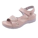 Xmiral Damen Frühjahr/Sommer Geschlossene Sandalen Basics Offene Klettverschluss Sandalen mit Keilabsatz(38,Rosa)