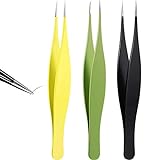 3 Stücke Pinzette für Eingewachsenes Haar Edelstahl Spitze Mitesser Entferner Präzise Augenbrauen und Splitter Entfernung Pinzette (Schwarz, Gelb, Grün)