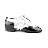 PortDance Herren Tanzschuhe PD042 - Leder Weiß/Lack Schwarz - 2 cm Standard [EUR 45]