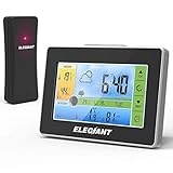 ELEGIANT Wetterstation mit Funk Außensensor, Digitaler Thermometer-Hygrometer für Innen Außen, Mondphasen, Wettervorhersage, Alarm/Snooze, Farbdisplay, Touchscreen