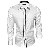 Baxboy Herren Hemd Bügelleicht Kentkragen Hemden Slim Fit Anzug mit Kontrasten Farbe B-503, Farbe:Weiß, Größe:L