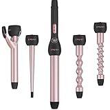 Lockenstab Set 5 in 1 LCD Multifunktions Keramik Lockenwickler Kit Austauschbare mit Hitzeschutzhandschuh Roségold von ELEHOT