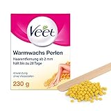 Veet Warmwachsperlen mit Bienenwachs für elektrische Wachsgeräte oder im Wasserbad – Einfache Dosierung – Für bis zu 28 Tage glatte Haut – 1 x 230 g mit Holzspatel