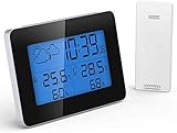 GlobaLink Wetterstation Funk mit Außensensor digital Thermometer Hygrometer Feuchtigkeit mit Wecker/Uhrzeitanzeige/Wettervorhersage Innen und außen mit Hintergrundbeleuchtung Sensor- 60M Reichweite