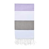 Olive & Loom Türkisches Handtuch für Strand/Bad, 100 % Baumwolle, 88,9 x 170,2 cm, mit Geschenkbeutel, wiederverwendbar und waschbar, lavendelfarben / Olivgrün
