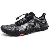 Herren Damen Outdoor Fitnessschuhe Barfußschuhe Trekking Schuhe Badeschuhe Schnell Trocknend rutschfest(Grau Schwarz,41 EU)