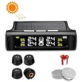 Jansite Reifendruckkontrollsystem Solar TPMS Kabellos Auto Reifendruck Kontrollsystem mit 4 Externen Sensoren 6 Alarmmodi Echtzeitanzeige Reifendrucktemperatur 0-62 PSI für das für Auto, SUV, KFZ