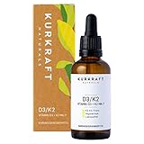Kurkraft® Vitamin D3 + K2 (50ml flüssig) - K2VITAL® 99,7% All-Trans + laborgeprüftes Vitamin D3 1000 I.E. je Tropfen - Hochdosiert - ohne unerwünschte Zusätze - in Deutschland produziert
