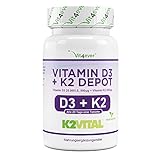 Vitamin D3 20.000 I.E + Vitamin K2 200 mcg Menaquinon MK7 Depot - 180 Tabletten - 99,7+% All-Trans (K2VITAL® von Kappa) - Laborgeprüft - Vegetarisch - Hochdosiert - Premium Qualität