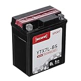 Accurat Motorradbatterie YTX7L-BS 6Ah 100A 12V Starter Batterie mit AGM-VRLA Technologie: rüttelfest robust wartungsfrei