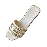 Xmiral Hausschuhe Damen Gestreifte Glänzende Pantoffeln Hause Ausflug Flip Flops(38,Weiß)