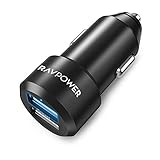Zigarettenanzünder USB Ladegerät, Auto Ladegerät RAVPower 2-Port 24W 5V/4.8A Mini Kfz Ladeadapter mit Aluminium-Legierung Gehäuse für iPhone 12/11/X/XS/XR, Galaxy S20/S10/Note 10, Huawei, HTC usw.