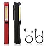 flintronic Werkstattlampe, COB Arbeitsleuchte LED Handlampe Wiederaufladbare LED Inspektionsleuchten Mini Camping Lampe Super Bright Fackel mit Magnet Clip und USB Ladungskabel Schwarz und Rot - 2 Pcs