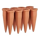 Relaxdays 8 x Tonkegel Bewässerung im Set, Pflanzen Wasserspender Ton, Wein und PET Flaschen Bewässerungskegel, Terracotta