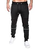 MODCHOK Herren Jogging Hose Sweatpants Trainninghose Knie Reißverschluss Freizeit(Schwarz 1 , L )