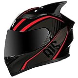 Balscw Schwarz Matt Klapphelm Mit Doppelvisier System Und Der Neusten Sicherheitsnorm Klapphelme Für Motorrad,red B-XL（60-61cm）