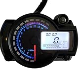 KKmoon Motorrad Tacho LCD Digital Drehzahlmesser Kilometerzähler Tachometer 7 Farben mit Fehler Warnleuchte für RX2N 4 Zylinder 400CC 5000rpm