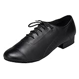 MINITOO Herren Latin Ballroom Schnursenkel 1 Inch Standard Schwarz Glattleder Sport Tanzschuhe EU 44