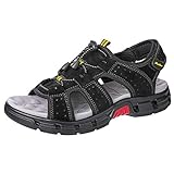 gracosy Herren Outdoorsandalen, Leder Sport Sommerschuhe Strand Sandalen Klettverschluss Sport Trekking Wanderschuhe Offene Spitze Schuhe rutschfeste Freizeitschuhe - Braun Schwarz, MEHRWEG