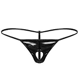 inhzoy Männer Wetlook Slip Ouvert Tanga G-String Herren Glanz Metallic Bikini Thong Low Rise Erotik Reizwäsche Dessous Unterhosen Schwarz One Size