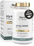 Hyaluronsäure Kapseln - Hochdosiert mit 500 mg - VERGLEICHSSIEGER 07/2020* - 90 vegane Kapseln (3 Monate) - Für Anti-Aging, Haut & Gelenke - 500-700 kDa - NaroVital