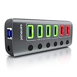 CSL - USB 3.2 Gen.1 6 Port Hub aktiv schaltbar – mit Netzteil - 4 x USB 3.2 Gen1, 2X USB 3.0 mit smart Charge (Ladeports) – Alugehäuse grau – für PC Notebook Laptop Tablet PC - bis zu 5 Gbit/s