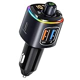 VicTsing FM Transmitter Auto Bluetooth, PD 18W & QC 3.0 Schnellladung, Bluetooth Adapter Auto mit 9 LED Farblicht, KFZ MP3 Player Kit Unterstützt 64GB USB-Stick, Siri