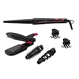 Rowenta CF4222 For Elite Infinite Looks 9-in-1 Multistyler | Keramikbeschichtung | kühle Spitze | inkl. Stylingaufsätze (Haarglätter/Kreppeisen/Lockenstab) und Zubehör | Schwarz/Pink
