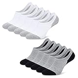 TUUHAW Sneaker Socken Damen Herren Füßlinge 10 Paar Footies Unsichtbare Kurze No Show Socken Großes Silikonpad Anti Rutsch Weiß-Grau 39-42