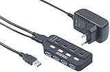 Xystec USB Verteiler: Aktiver USB-3.0-Hub mit 4 Ports, einzeln schaltbar, 2-A-Netzteil (USB Umschalter)