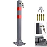 Parkplatzsperre Klappbar Parkpfosten mit 3 Schlüssel, Sperrpfosten aus Stahl, Robust Universell Quadratisch Absperrpfosten mit Warnstreifen, 1 Stück