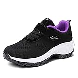 tqgold Damen Sneaker mit Keilabsatz Turnschuhe Atmungsaktive Mesh Freizeitschuhe Sportschuhe Outdoor mit Klettverschluss(Schwarz，Groß 36)